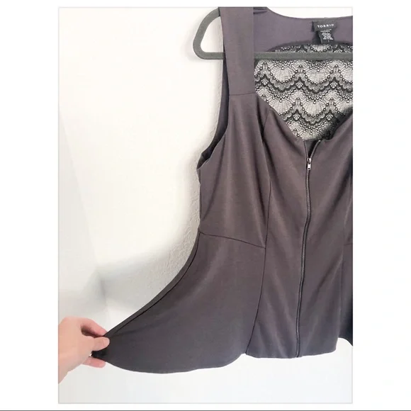 Torrid Lace Back Zip Front Peplum Top 1 - Picture 2 of 6